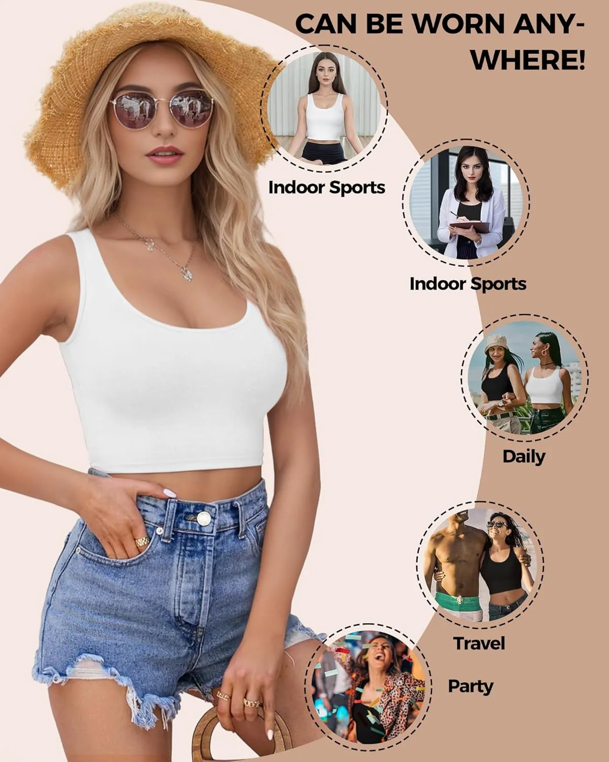 2-3Pcs Tank Tops for Women, U Neck Sleeveless Crop Tops, Basic Cropped Racerback Going Out Tops Athletic Sports Shirts