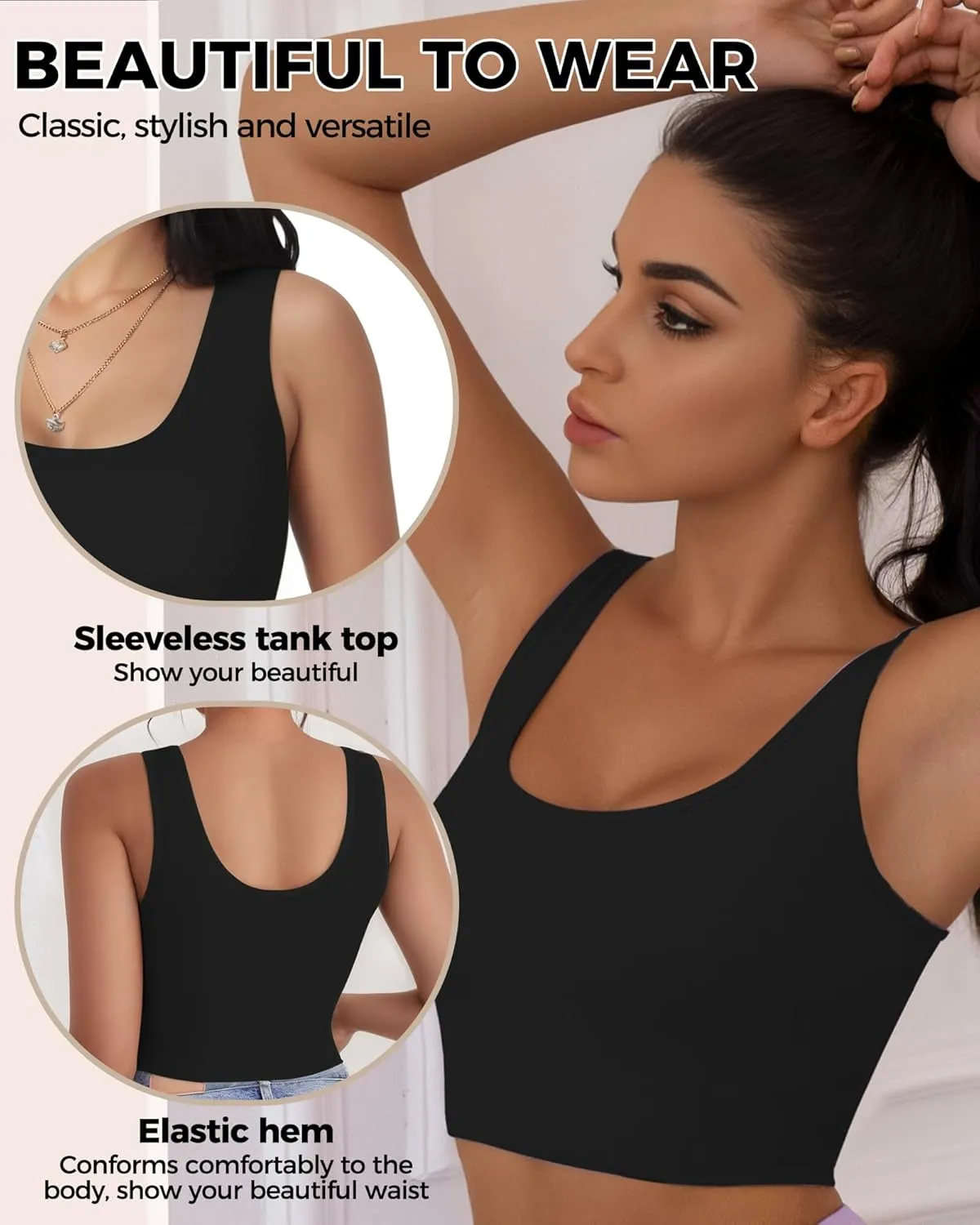2-3Pcs Tank Tops for Women, U Neck Sleeveless Crop Tops, Basic Cropped Racerback Going Out Tops Athletic Sports Shirts