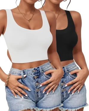 2-3Pcs Tank Tops for Women, U Neck Sleeveless Crop Tops, Basic Cropped Racerback Going Out Tops Athletic Sports Shirts