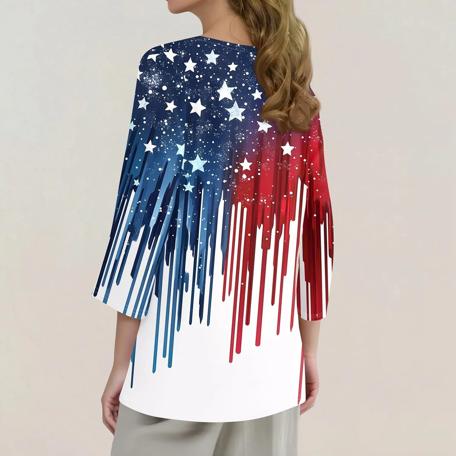 3/4 Length Sleeve Womens Tops Henley V Neck Summer Shirts Casual Elbow Length Button Down Shirt Floral Print Blouses