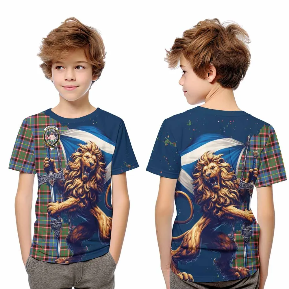 Aikenhead Tartan Family Crest Kid T-Shirt with Scottish Majestic Lion