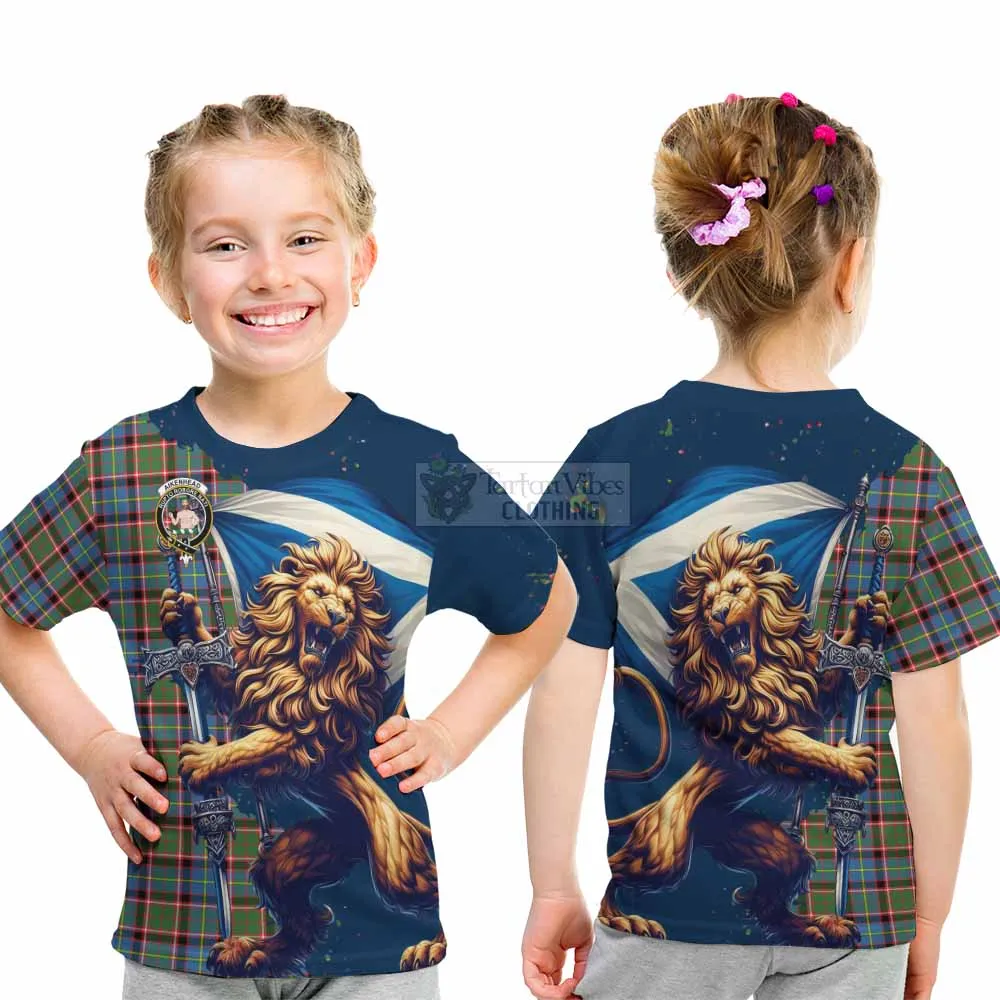 Aikenhead Tartan Family Crest Kid T-Shirt with Scottish Majestic Lion