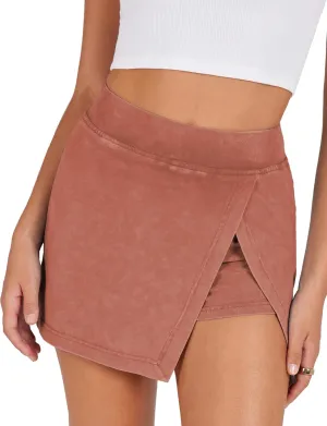 Ailoqing Women's Mini Skirt Stretchy Mid-Waist Side Slit Fitted Bodycon Short Skirt with Shorts Underneath