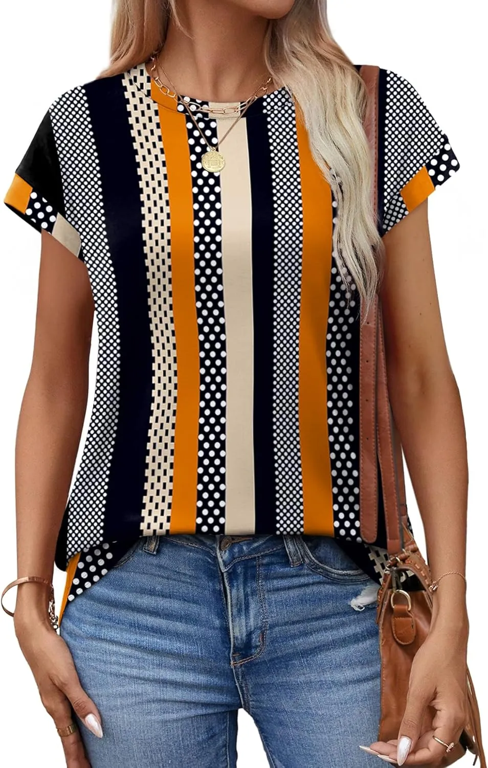 Alaroo Womens Summer Tops Short Sleeve Shirts Crew Neck Cute Trendy Tunic Blouses (S-3XL)