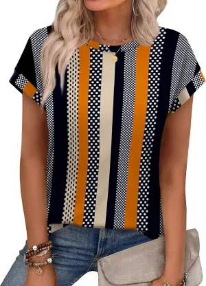 Alaroo Womens Summer Tops Short Sleeve Shirts Crew Neck Cute Trendy Tunic Blouses (S-3XL)