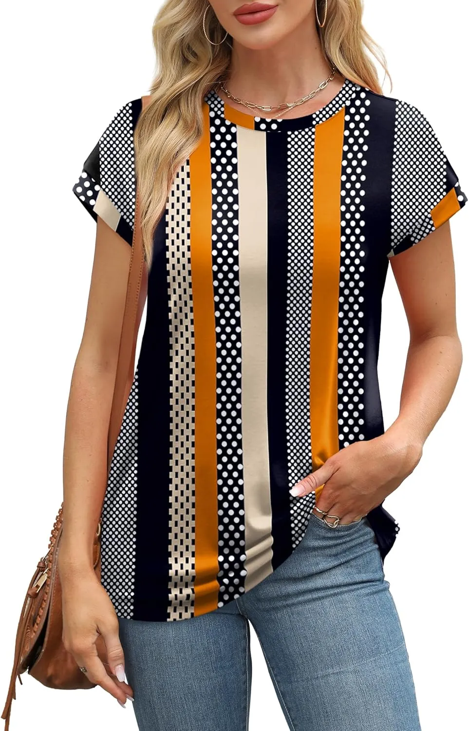 Alaroo Womens Summer Tops Short Sleeve Shirts Crew Neck Cute Trendy Tunic Blouses (S-3XL)