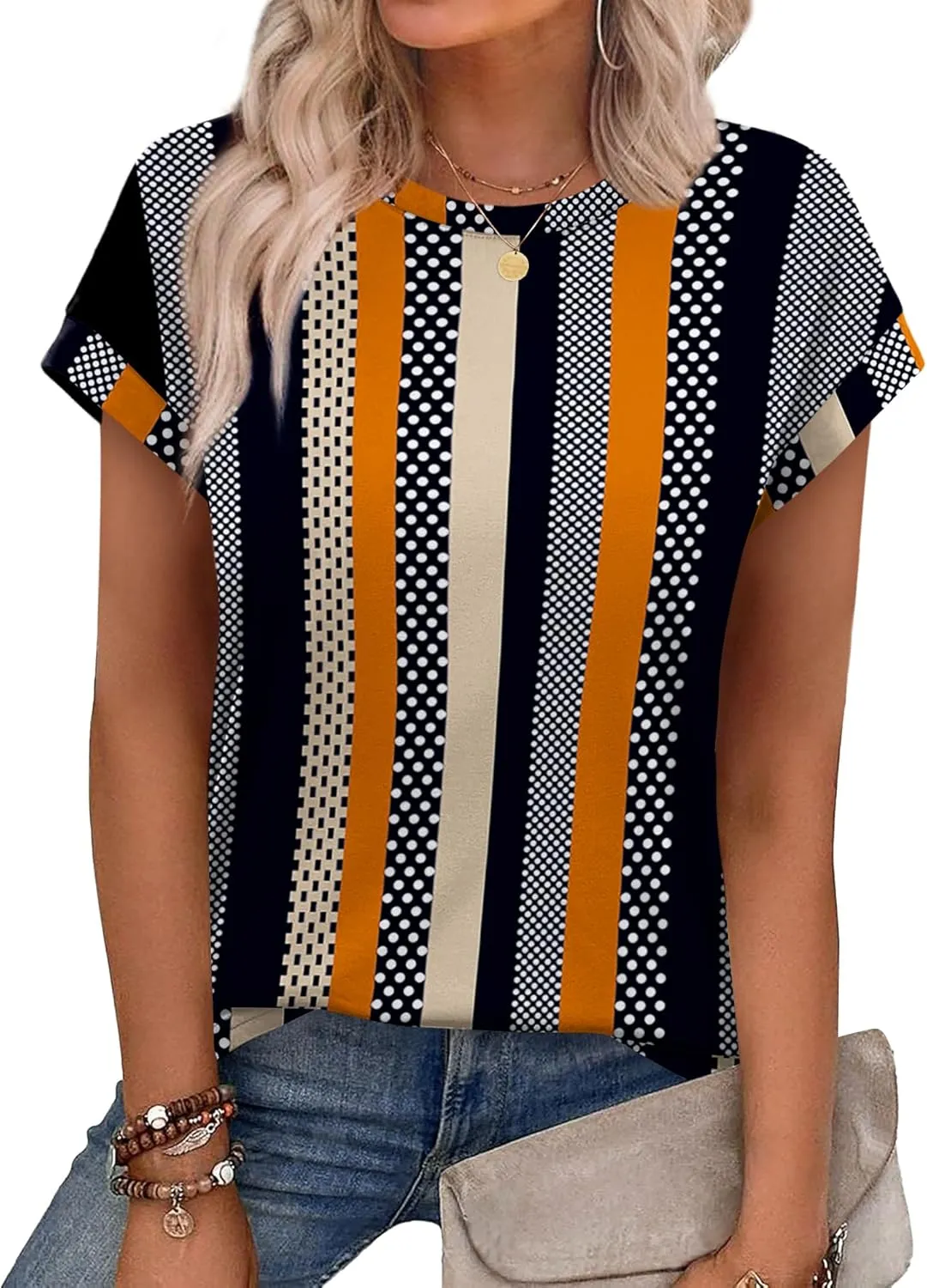 Alaroo Womens Summer Tops Short Sleeve Shirts Crew Neck Cute Trendy Tunic Blouses (S-3XL)