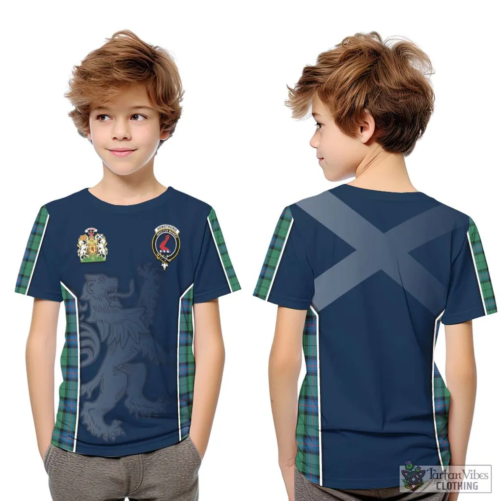 Armstrong Ancient Tartan Kid T-Shirt with Family Crest and Lion Rampant Vibes Sport Style