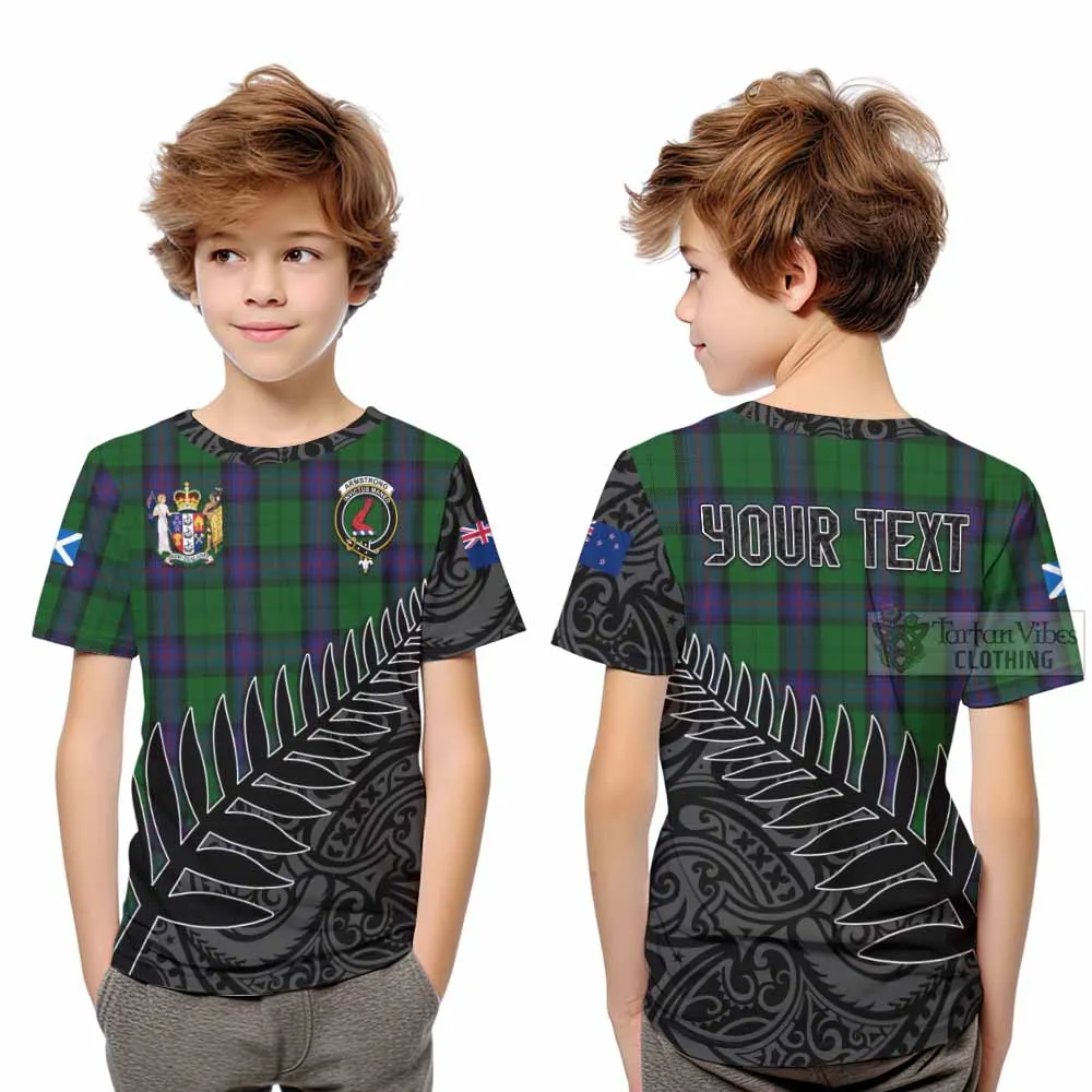 Armstrong Crest Tartan Kid T-Shirt with New Zealand Silver Fern Half Style