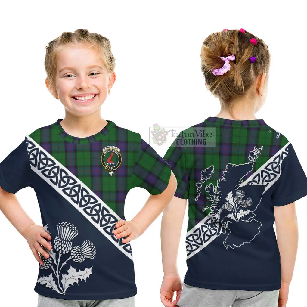 Armstrong Tartan Kid T-Shirt Featuring Thistle and Scotland Map