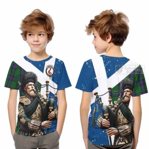 Armstrong Tartan Kid T-Shirt with Family Crest Scottish Bagpiper Vibes
