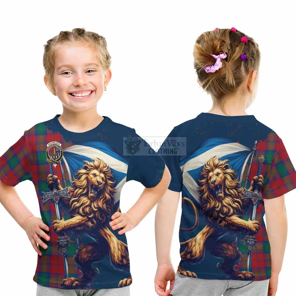 Auchinleck (Affleck) Tartan Family Crest Kid T-Shirt with Scottish Majestic Lion