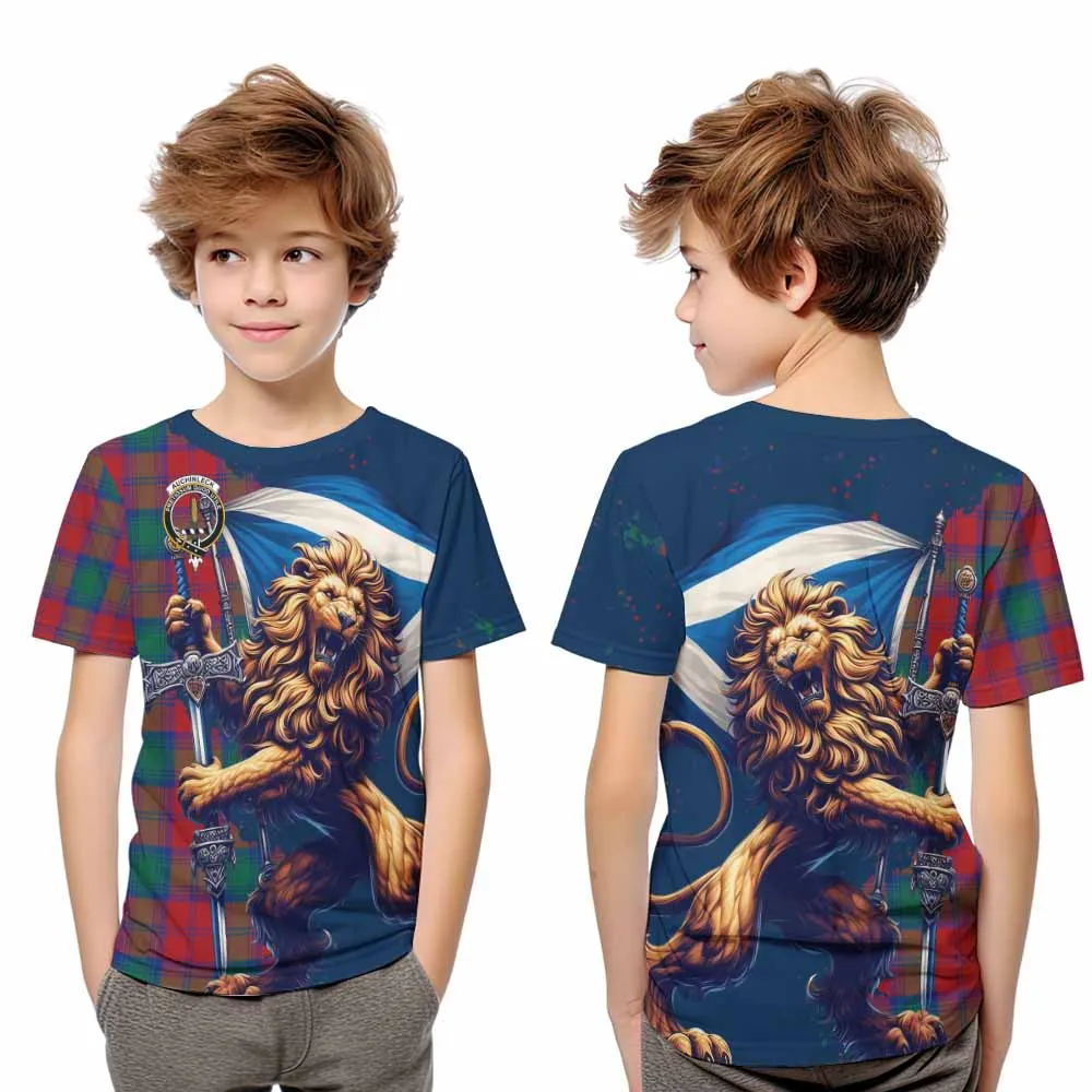 Auchinleck (Affleck) Tartan Family Crest Kid T-Shirt with Scottish Majestic Lion