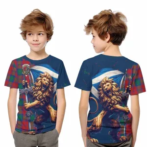 Auchinleck (Affleck) Tartan Family Crest Kid T-Shirt with Scottish Majestic Lion
