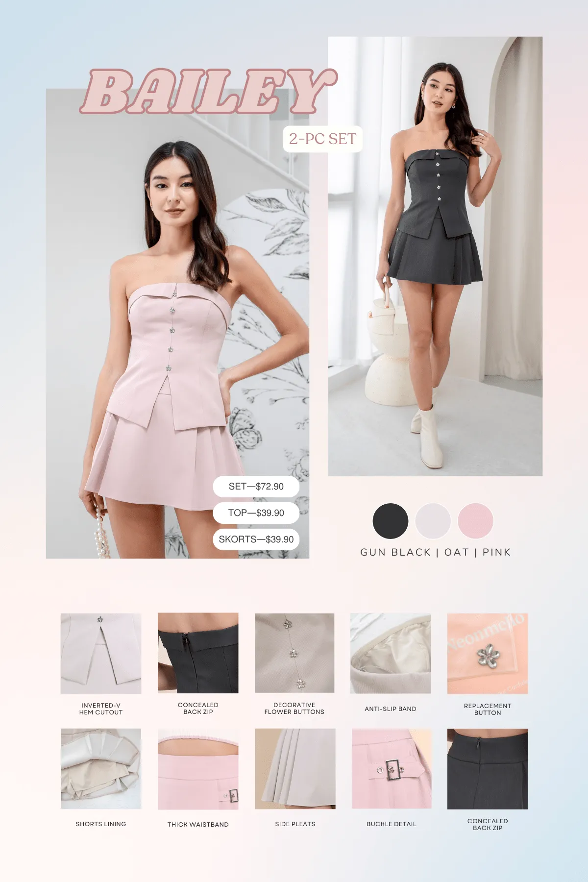 BAILEY PLEATED BELTED SKORTS IN GUN BLACK