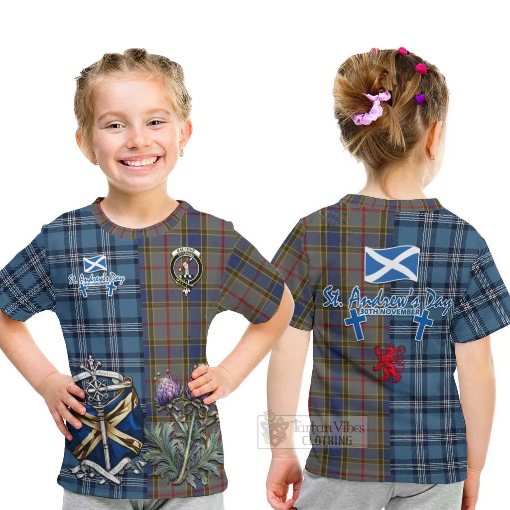 Balfour Tartan Kid T-Shirt Happy St. Andrew's Day Half Tartan Style