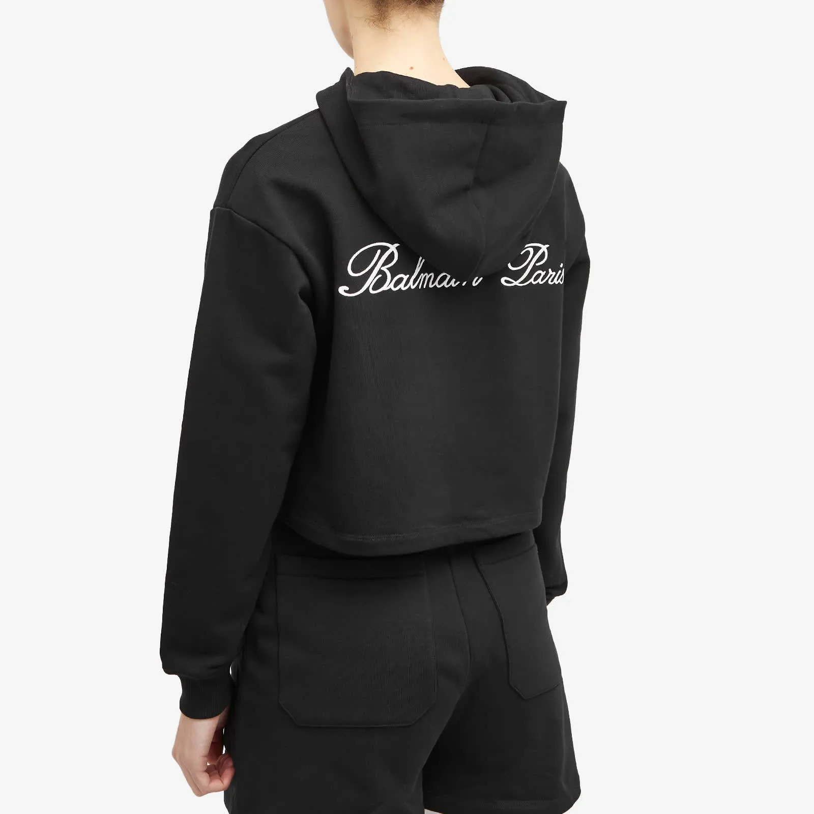 Balmain Signature Cropped Hoodie, black