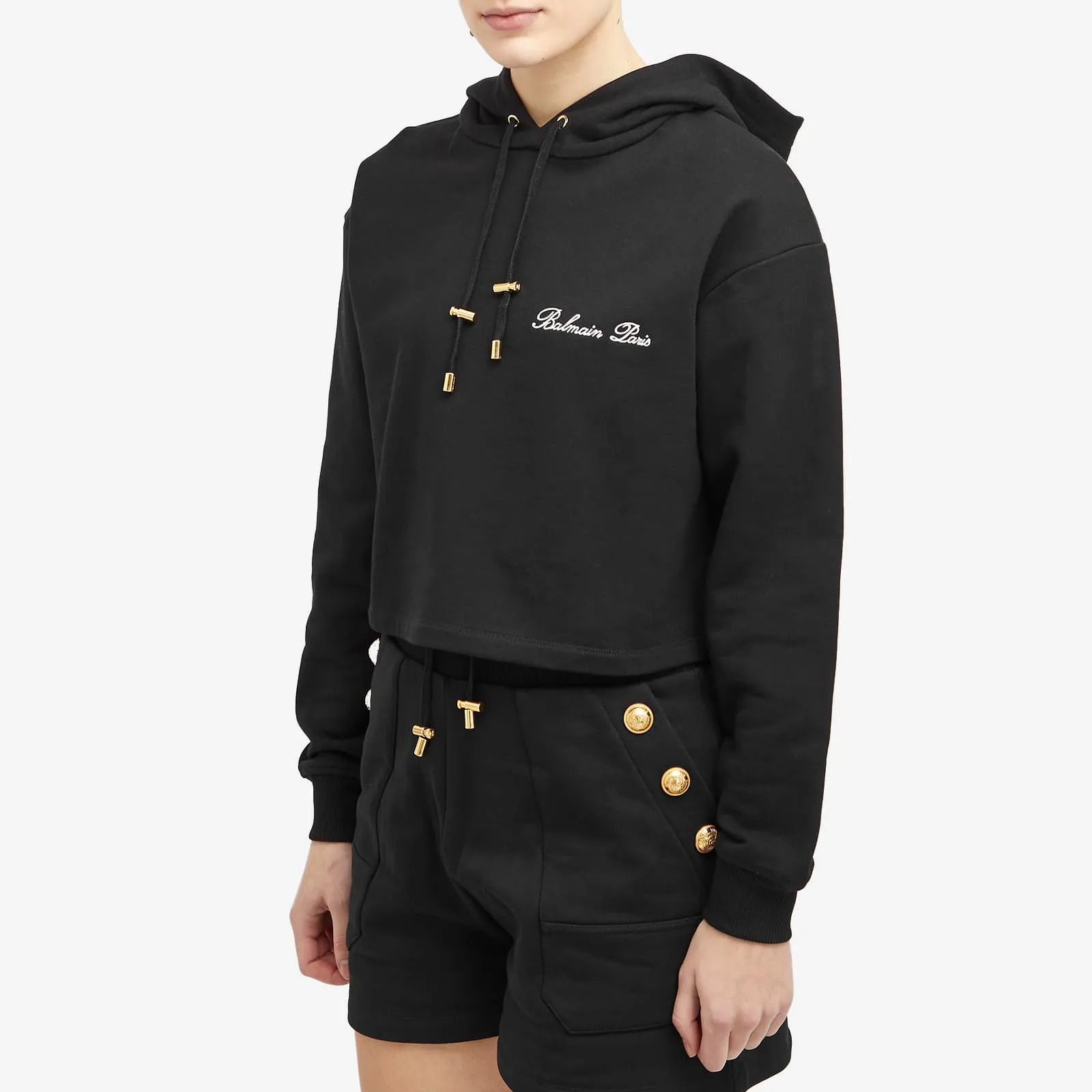 Balmain Signature Cropped Hoodie, black