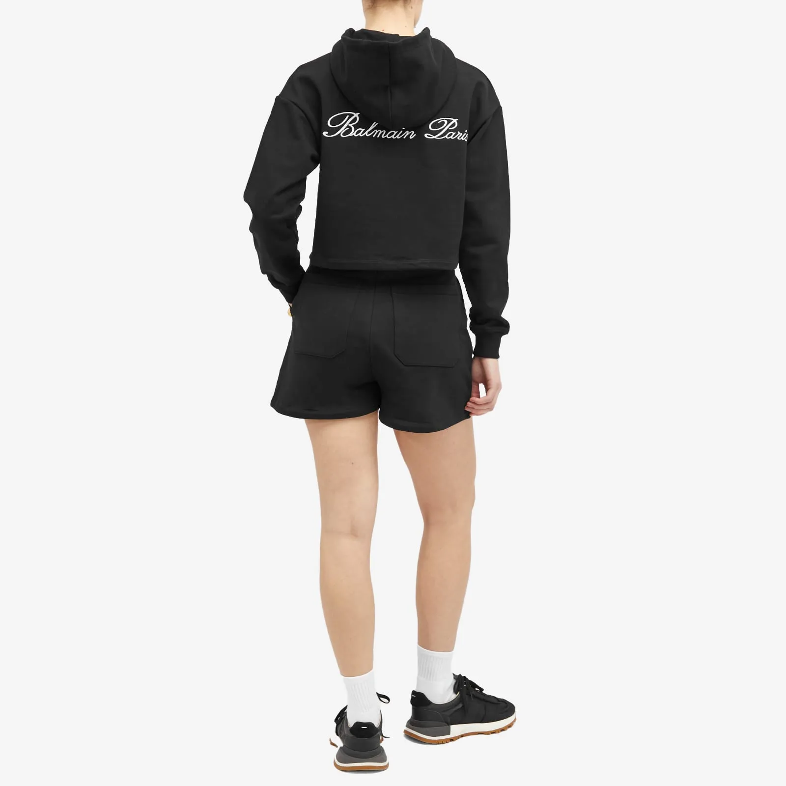 Balmain Signature Cropped Hoodie, black