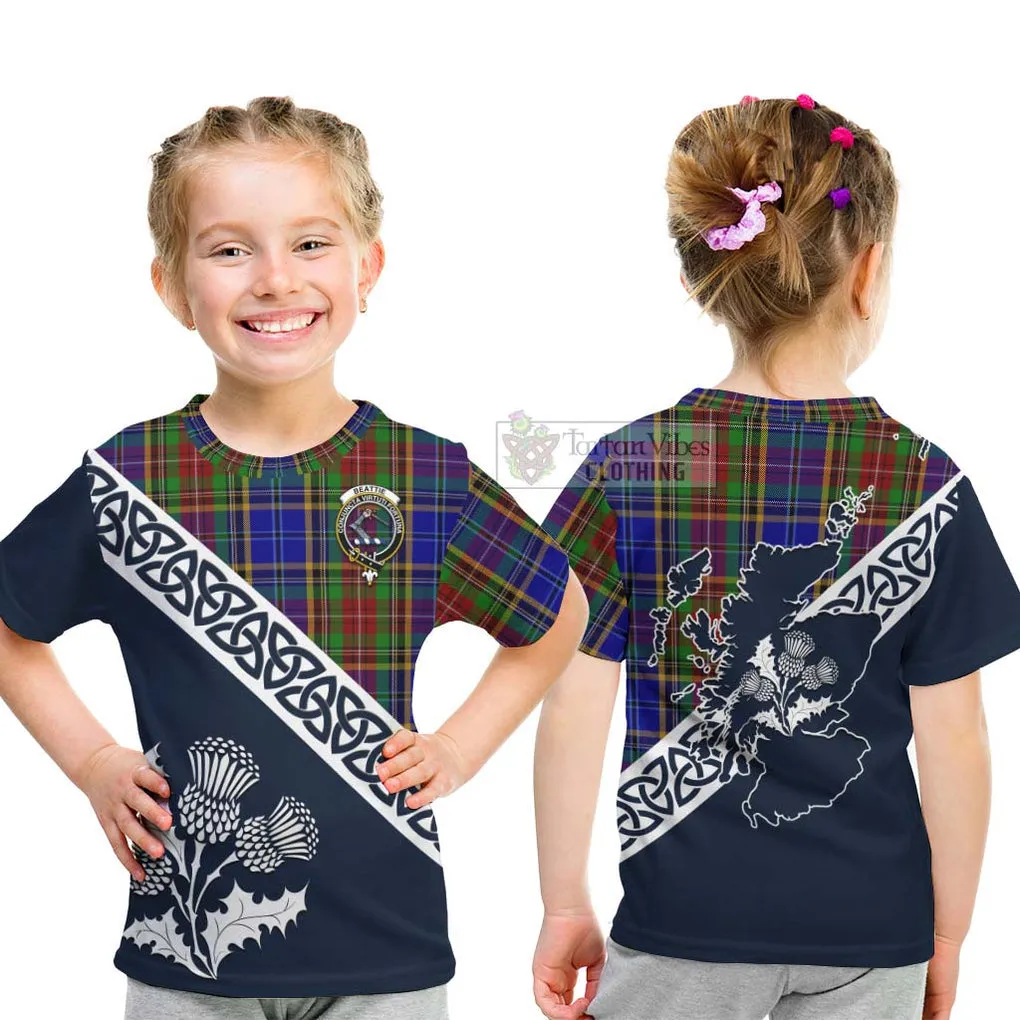 Beattie (Beatty) Tartan Kid T-Shirt Featuring Thistle and Scotland Map