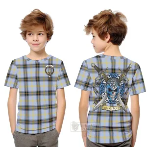 Bell Tartan Kid T-Shirt with Family Crest Celtic Skull Style