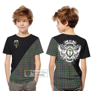 Bisset Tartan Kid T-Shirt with Family Crest and Military Logo Style