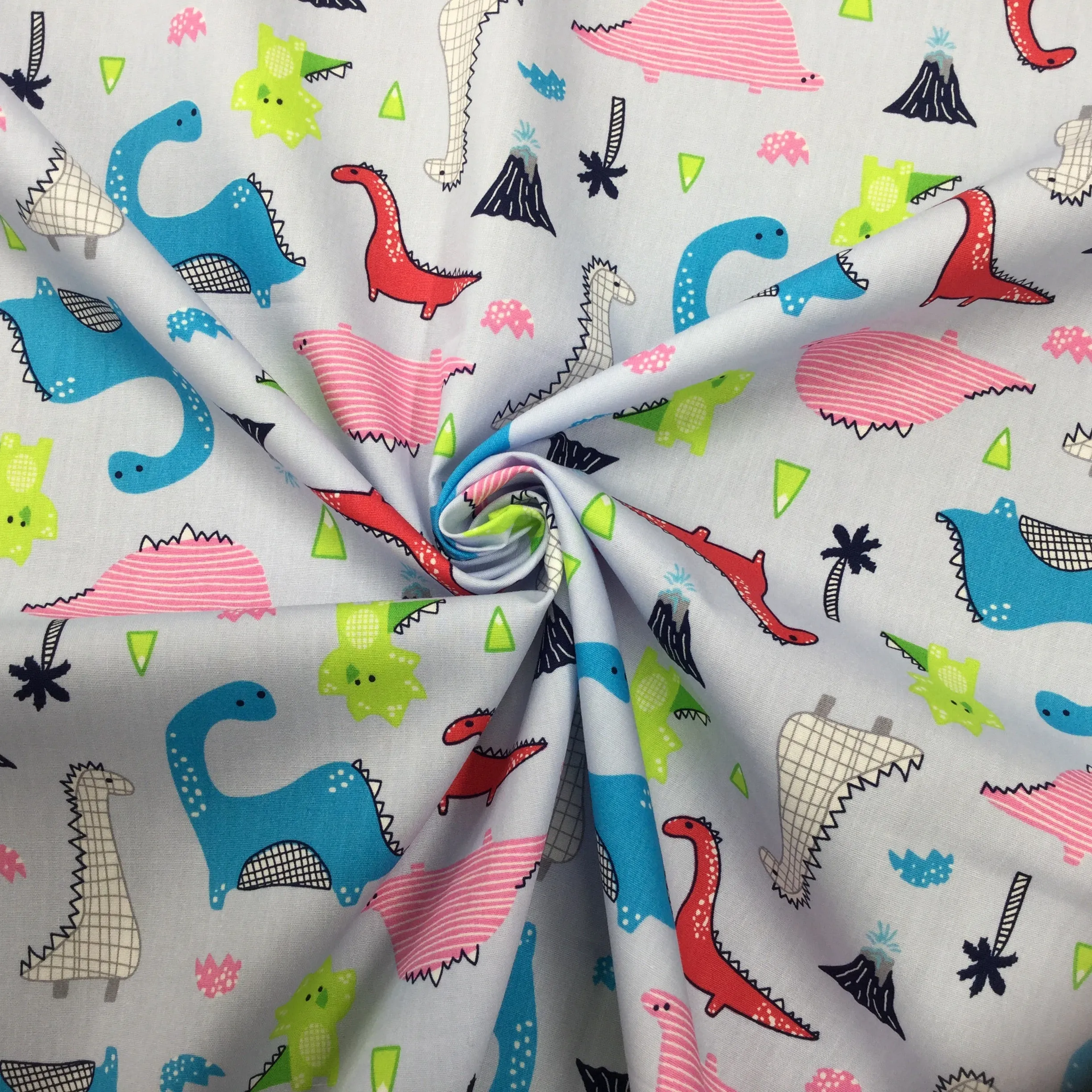 Blue Dinosaurs Cotton Poplin