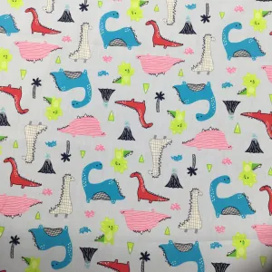 Blue Dinosaurs Cotton Poplin