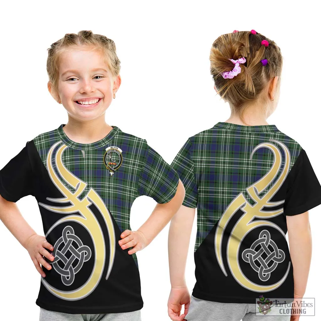 Blyth Tartan Kid T-Shirt with Family Crest and Celtic Symbol Style