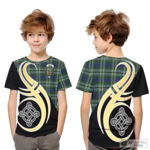 Blyth Tartan Kid T-Shirt with Family Crest and Celtic Symbol Style