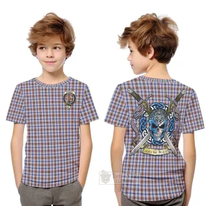 Boswell Tartan Kid T-Shirt with Family Crest Celtic Skull Style