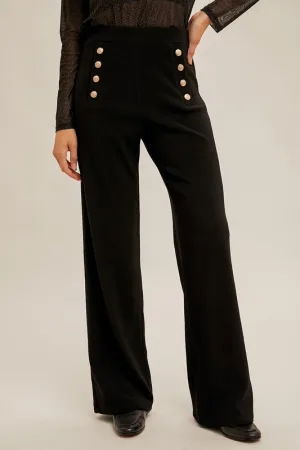 Button Detail Wide Leg Knit Pants