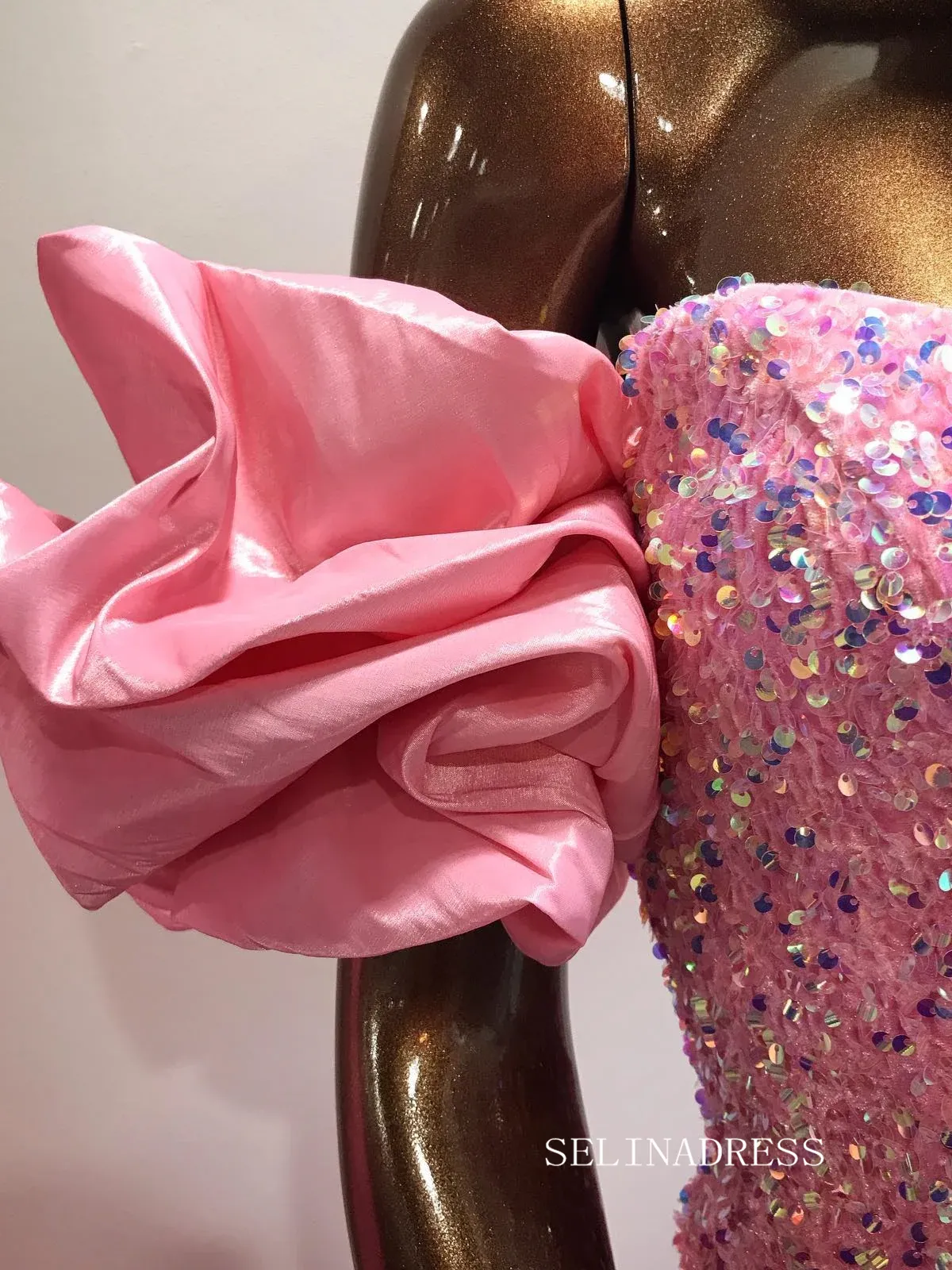 Chic Elegant Mermaid Long Prom Dresses Pink Gorgeous Cheap Sequins Evening Dress lpk143