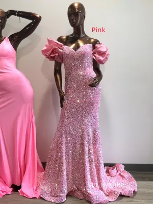 Chic Elegant Mermaid Long Prom Dresses Pink Gorgeous Cheap Sequins Evening Dress lpk143