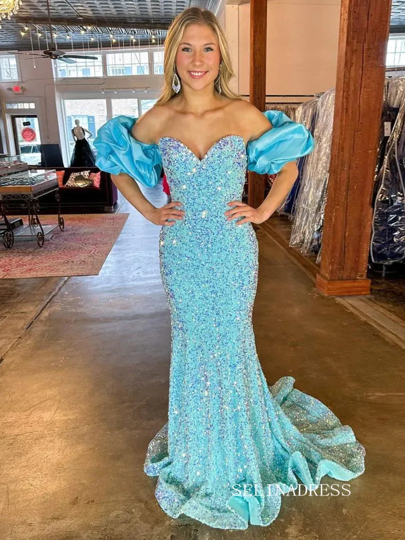 Chic Elegant Mermaid Long Prom Dresses Pink Gorgeous Cheap Sequins Evening Dress lpk143