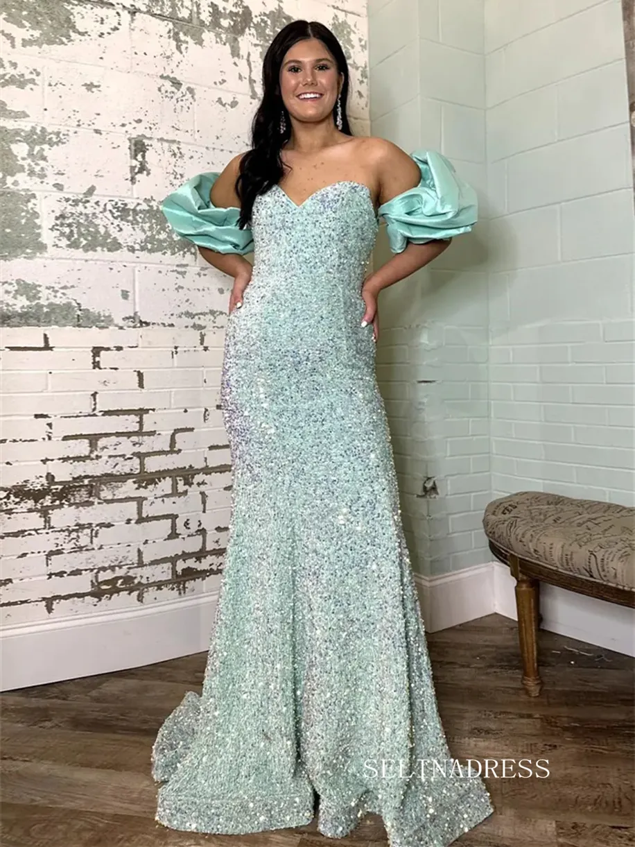 Chic Elegant Mermaid Long Prom Dresses Pink Gorgeous Cheap Sequins Evening Dress lpk143