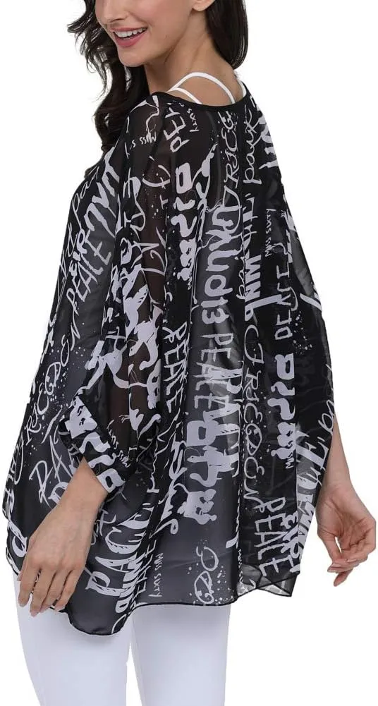 Ckikiou Plus Size Floral Chiffon Tunics Blouses for Women Batwing Summer Boho Shirts Beach Cover ups