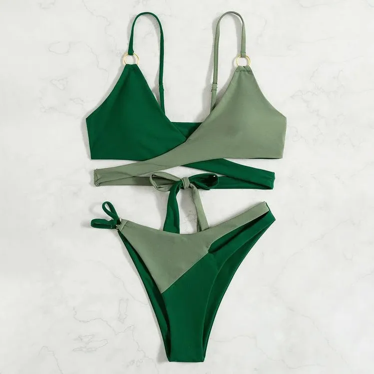 Color Block Wrap Bikini Swimsuit