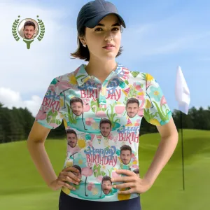 Custom Face Polo Shirts Personalised Happy Birthday Themed Shirts for Women