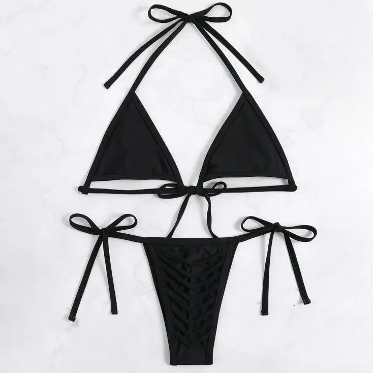 Cut-out Micro Triangle Thong Bikini Swimsuit