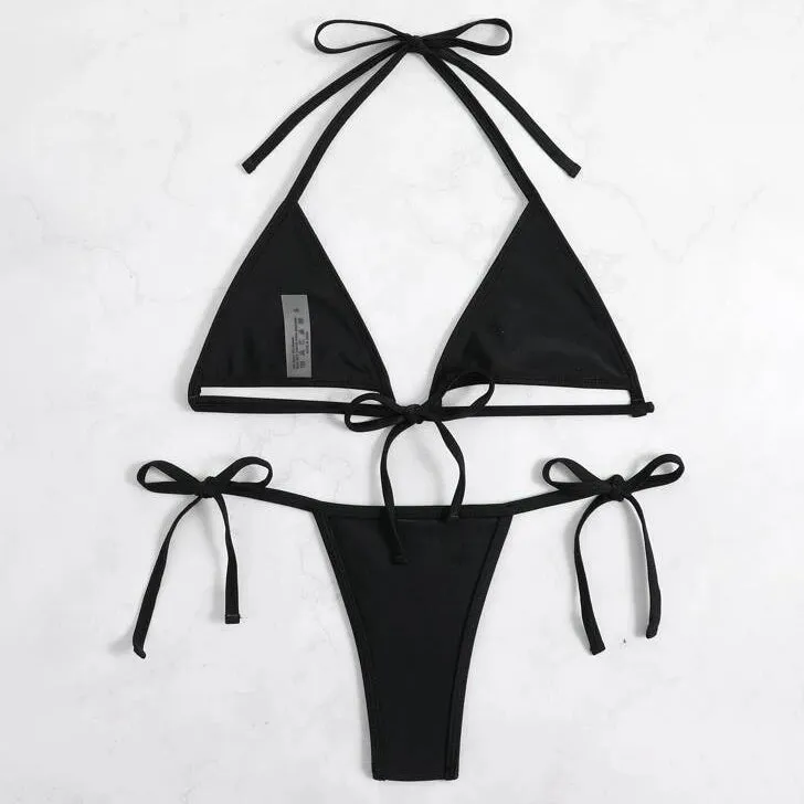 Cut-out Micro Triangle Thong Bikini Swimsuit