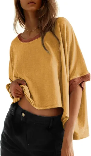 Dokotoo Summer Shirts 2025 Womens Solid T Shirts for Women Loose Oversized Tops Basic Tee