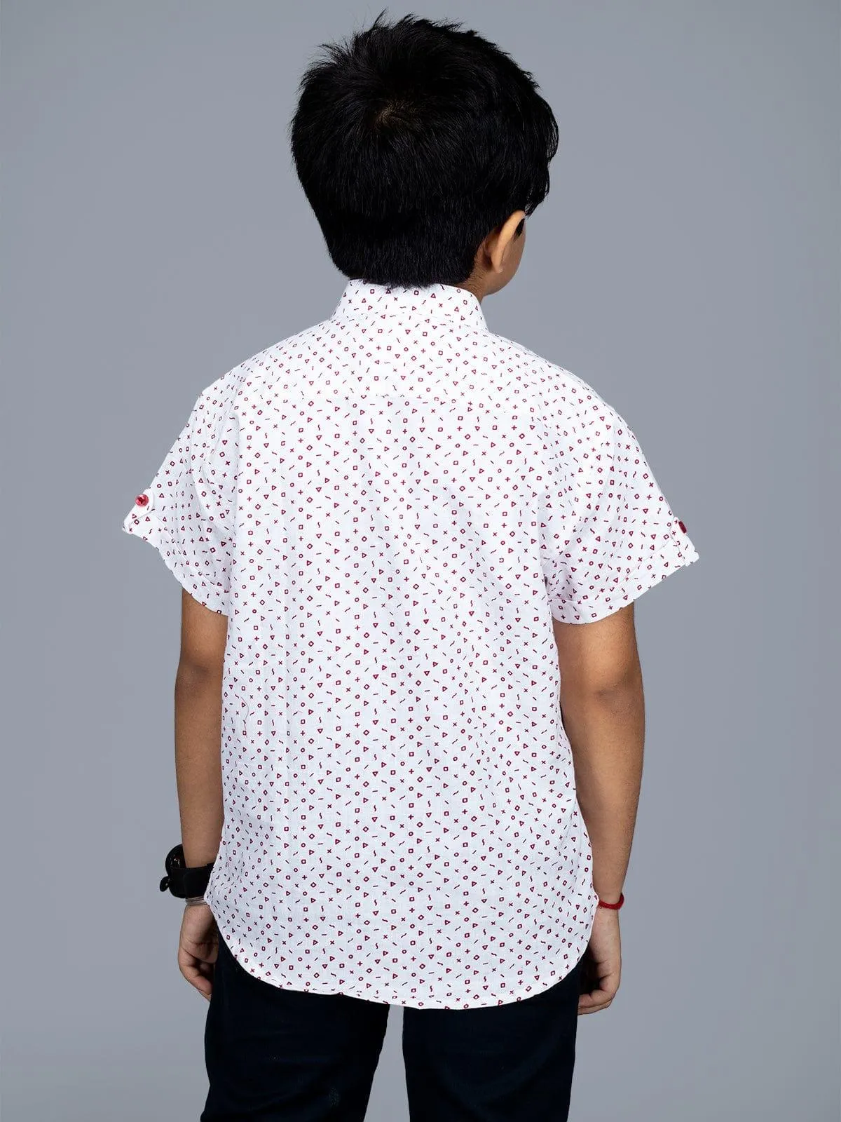 Handwoven Cotton White Printed Boys Shirt