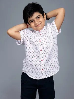 Handwoven Cotton White Printed Boys Shirt