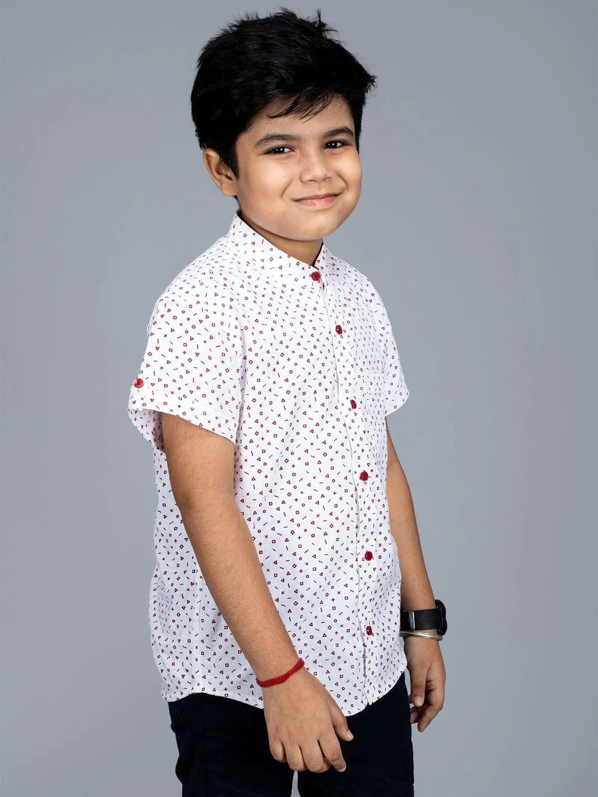 Handwoven Cotton White Printed Boys Shirt