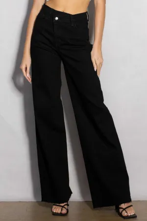 High Rise Crossed Waist Wide Jeans