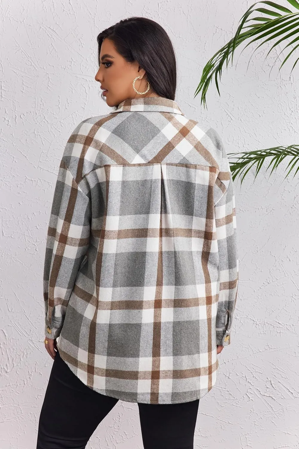 IN'VOLAND Women's Plus Size Plaid Shacket Long Sleeve Button Down Flannel Shirts Casual Jacket Coats