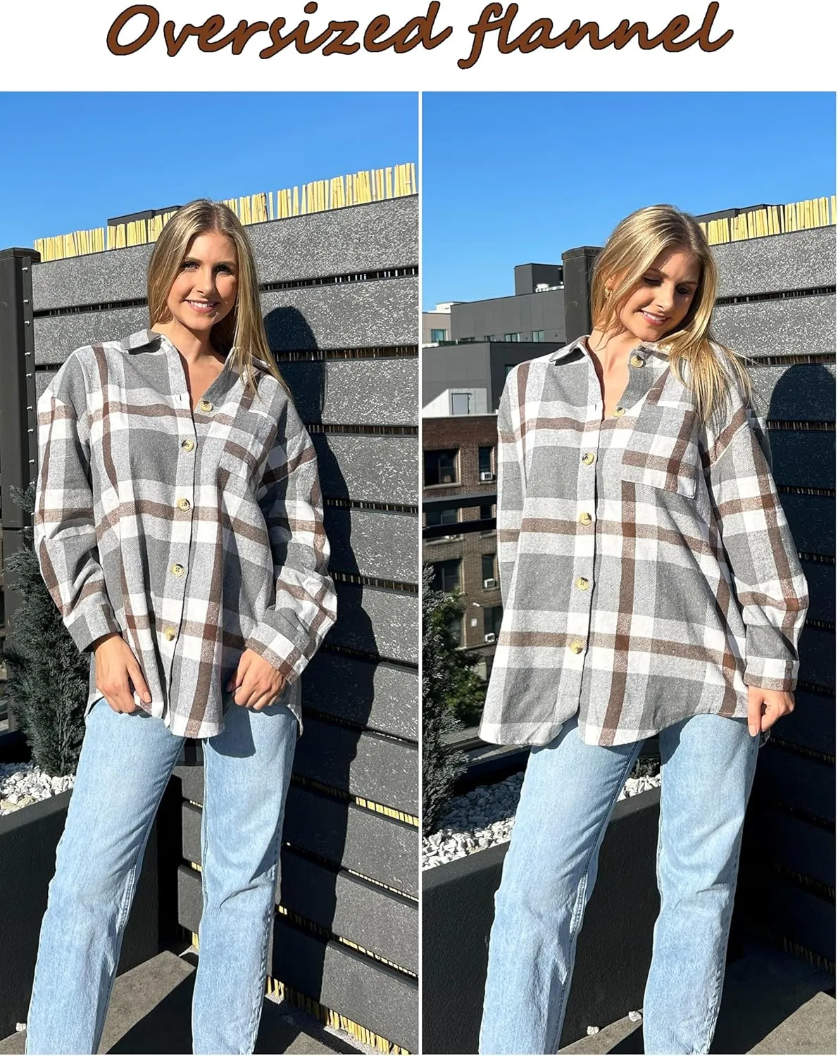 IN'VOLAND Women's Plus Size Plaid Shacket Long Sleeve Button Down Flannel Shirts Casual Jacket Coats