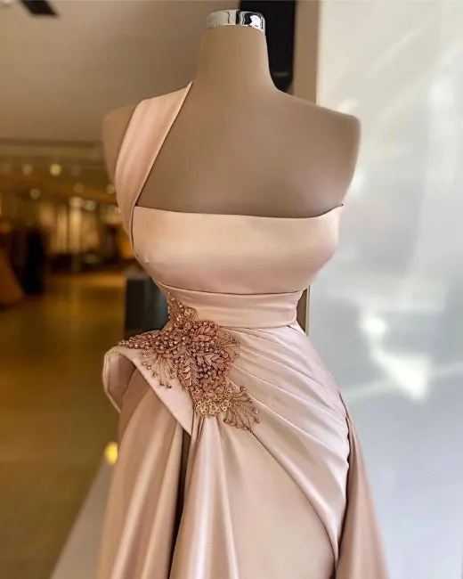 kamahe Elegant Long Champagne High Split Prom Dress