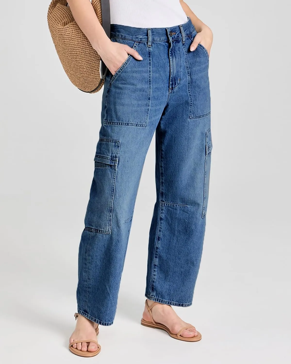 Kedera High Waisted Barrel Cargo Jeans for Women 2025 Wide Leg Denim Pants Baggy Boyfriend Jeans with 6 Pockets